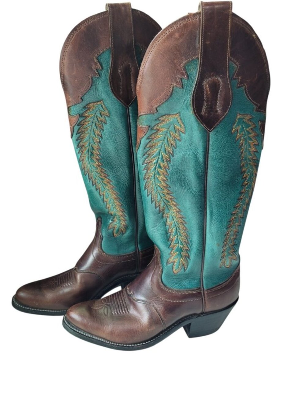 OLATHE Men's 7C Western Cowboy Ranch Wear Buckaroo Boots 17"Brown/Green Boot USA